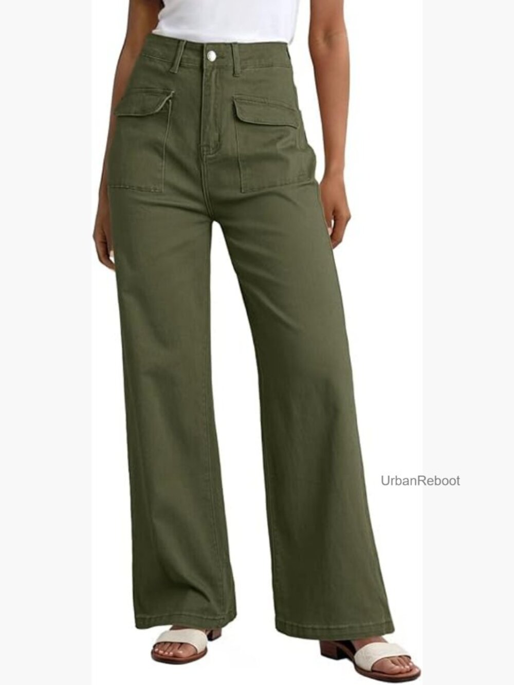 Cargo Baggy Wide Leg High Waist Casual Stretch Pants - Picture 1 of 7